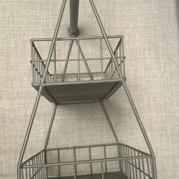 Two-Tier Metal Organizer Etagere Wooden Handle Accents Rustic Industrial#0725258 - Picture 6 of 16